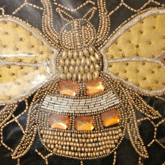NEW MACKENZIE CHILDS QUEEN BEE HONEYCOMB BEADED BLACK VELVET THROW ACCENT PILLOW - Picture 4 of 9